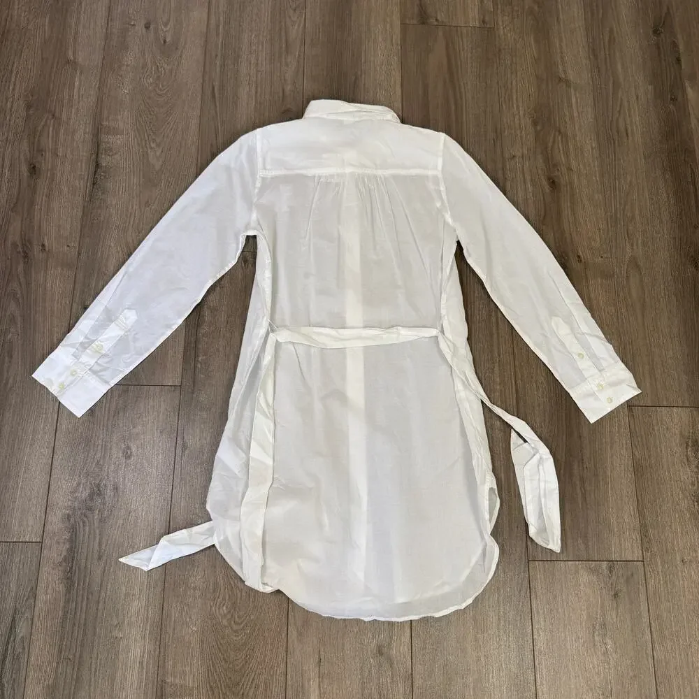 J.Crew Cover-up Shirtdress Sz XS White Semi-sheer Long Sleeve Belted Button Down